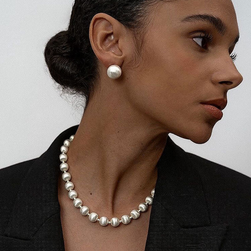 Quiet Luxury Brushed Satin Finish Sterling Silver Ball Stud Earrings - Image 2