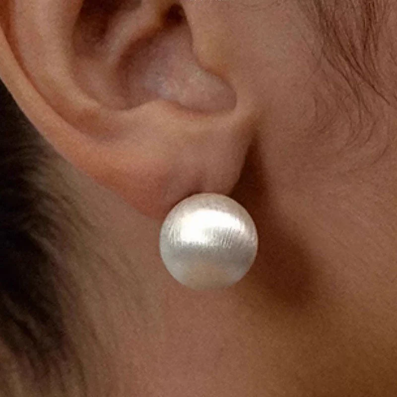 Quiet Luxury Brushed Satin Finish Sterling Silver Ball Stud Earrings - Image 3