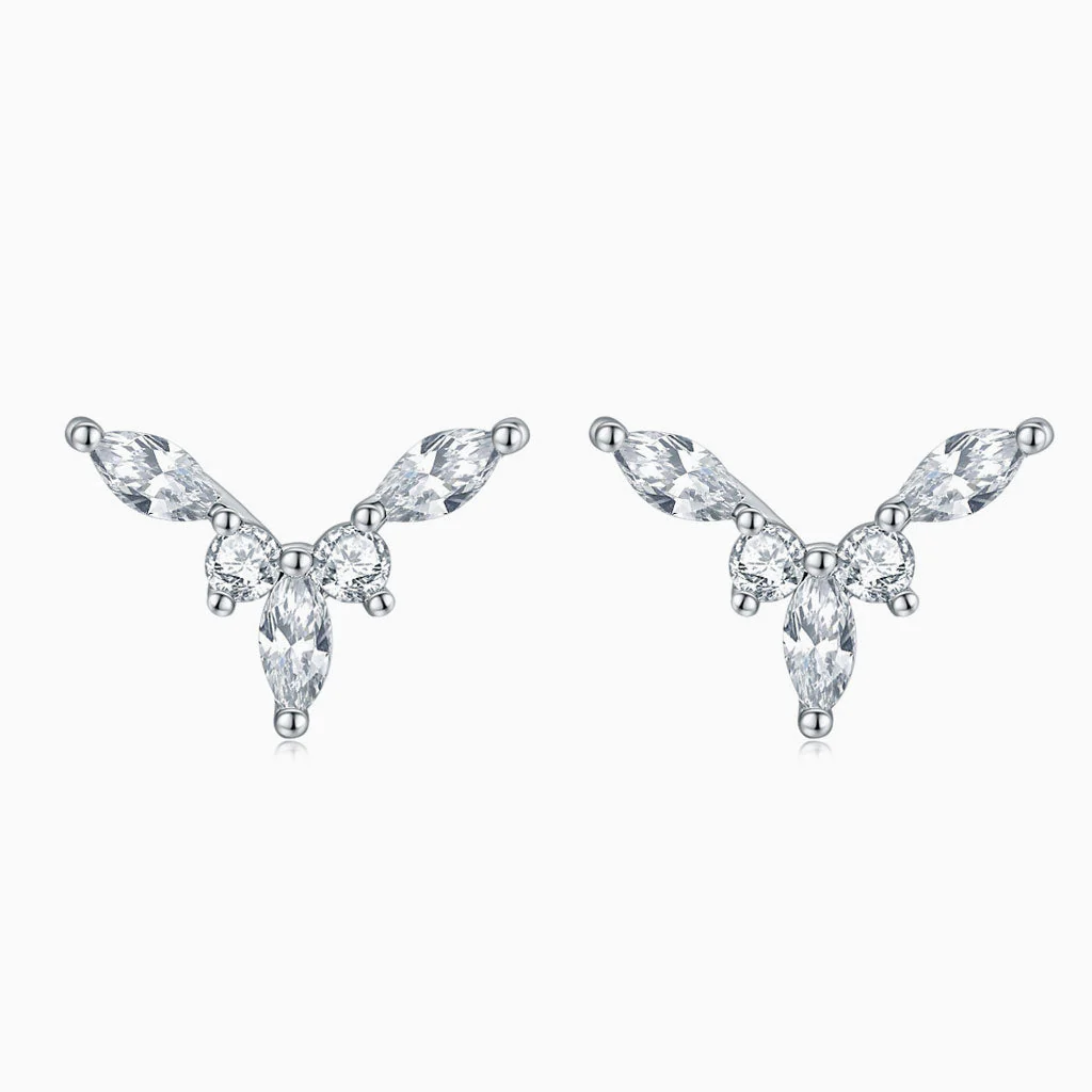 Quiet Luxury Cubic Zirconia Halo Cluster V Shaped Sterling Silver Jewelry Set - Image 2