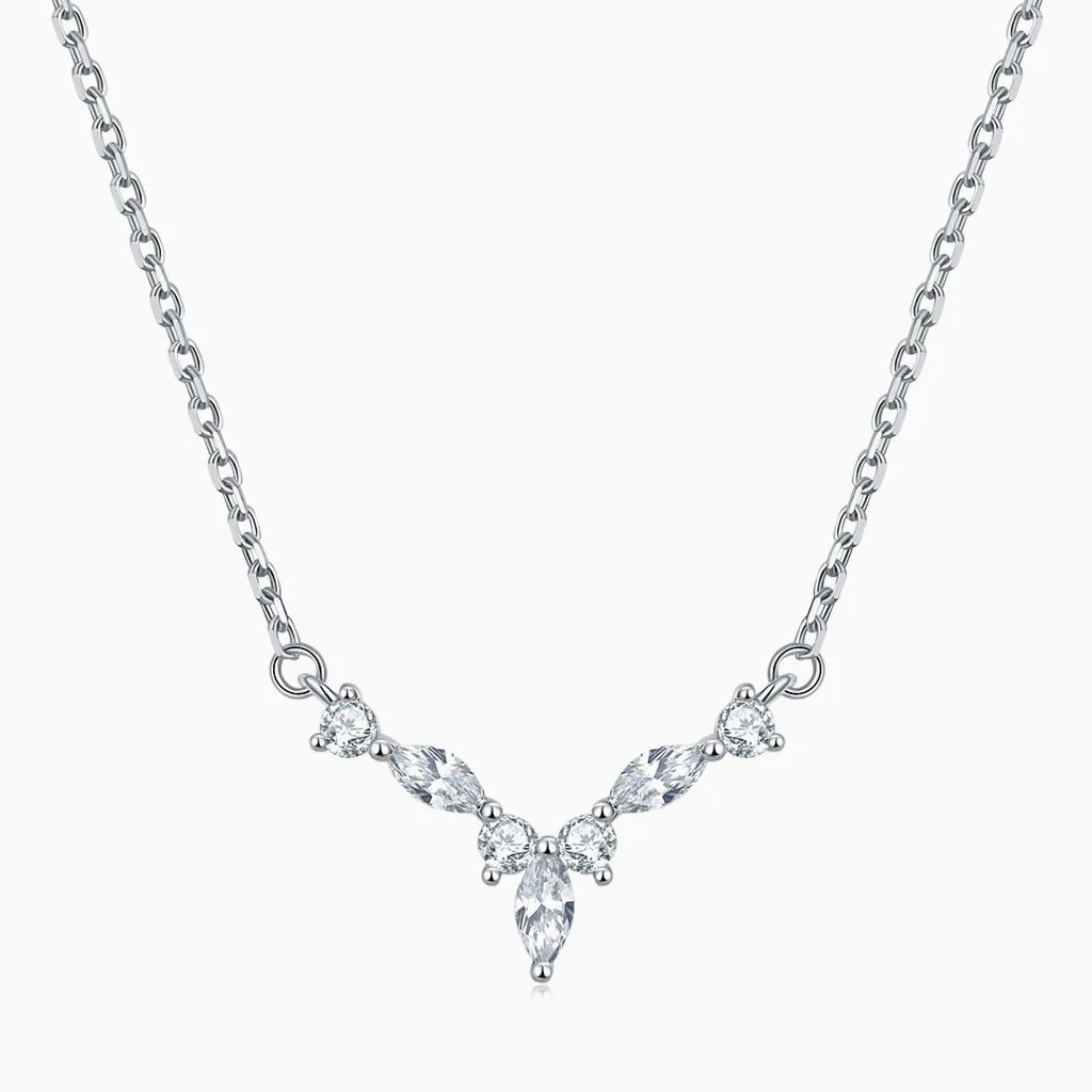 Quiet Luxury Cubic Zirconia Halo Cluster V Shaped Sterling Silver Jewelry Set - Image 3
