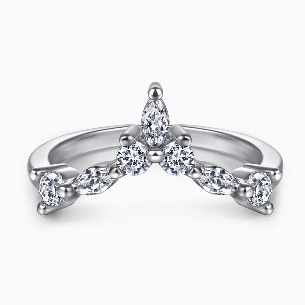 Quiet Luxury Cubic Zirconia Halo Cluster V Shaped Sterling Silver Jewelry Set - Image 4