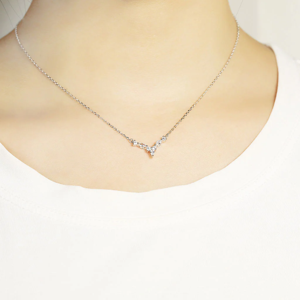 Quiet Luxury Cubic Zirconia Halo Cluster V Shaped Sterling Silver Jewelry Set - Image 6