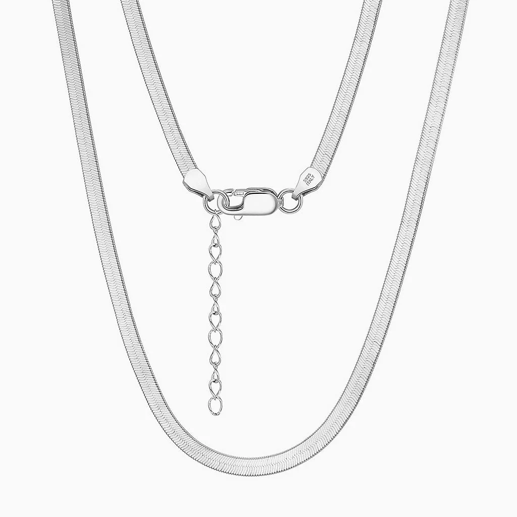 Quiet Luxury Sided Snake Sterling Silver 3MM Flat Chain NeckLace - Image 2