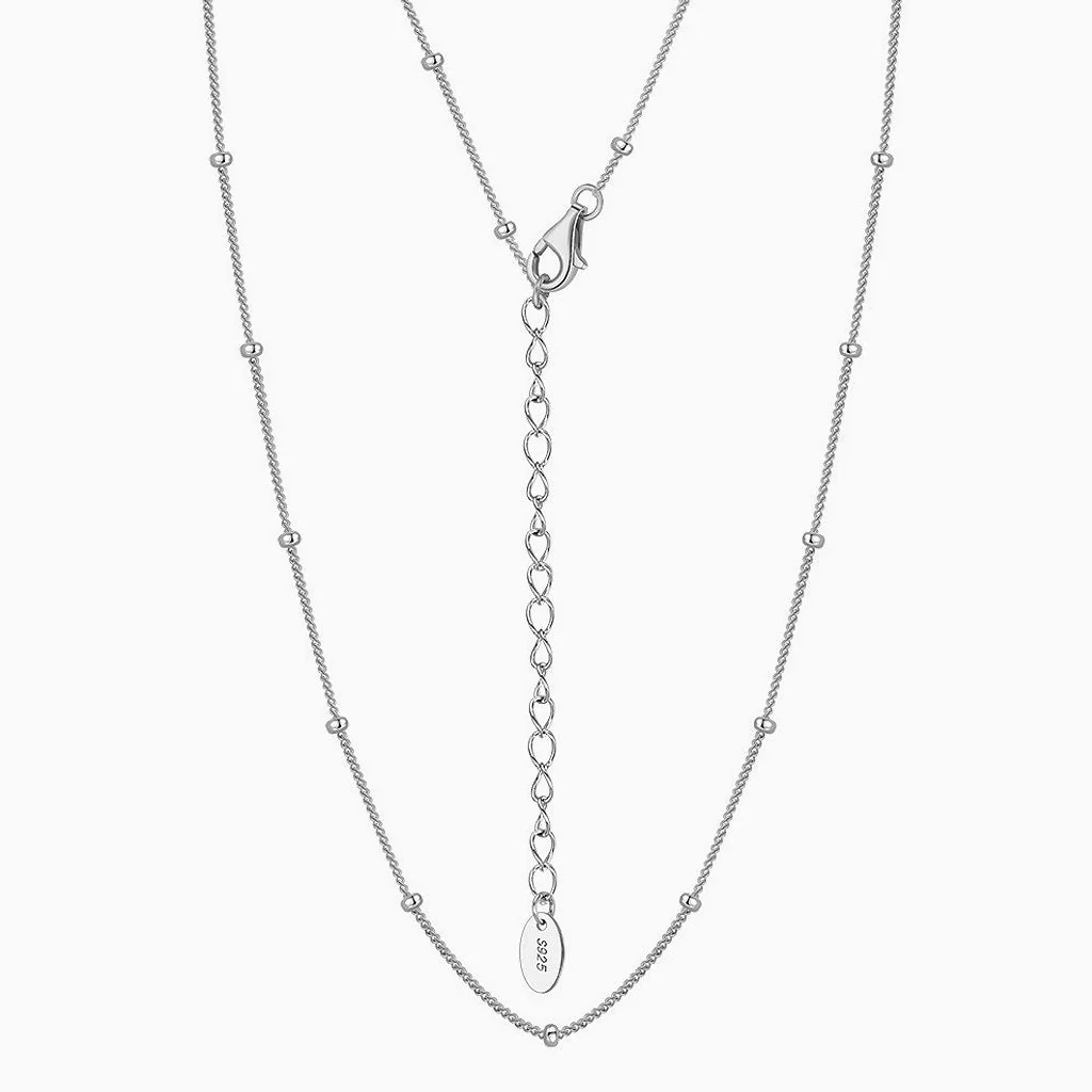 Quiet Luxury Tiny Bead Station Pure Sterling Silver 1MM Curb Chain NeckLace - Image 2