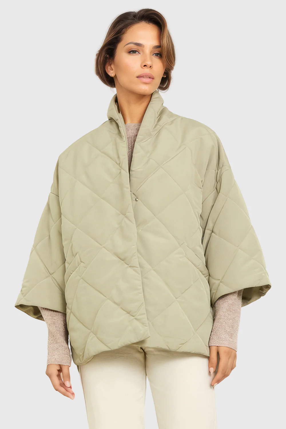 Quilted Short Jacket - Beige - Image 2