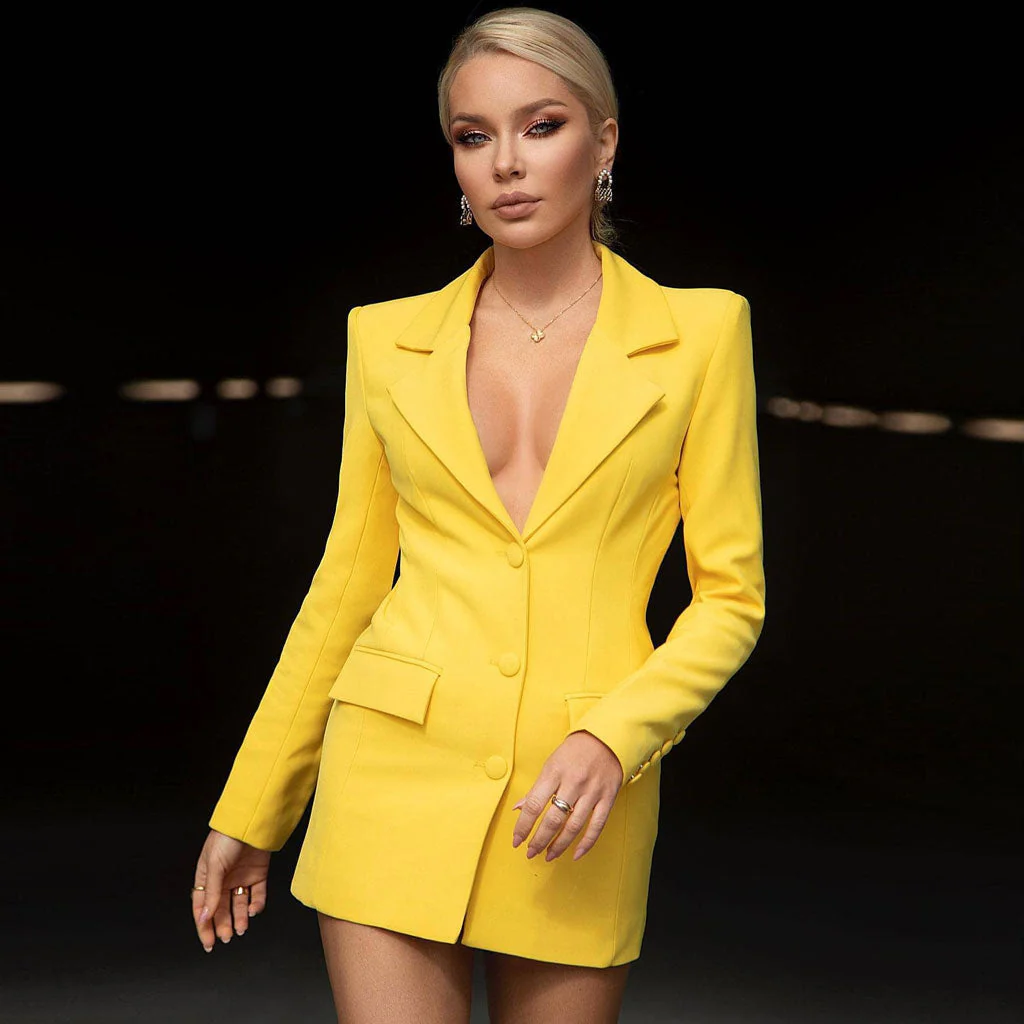 Radiant Crystal CutOut Back Lapel Long Sleeve Single Breasted Slim Blazer - Image 2