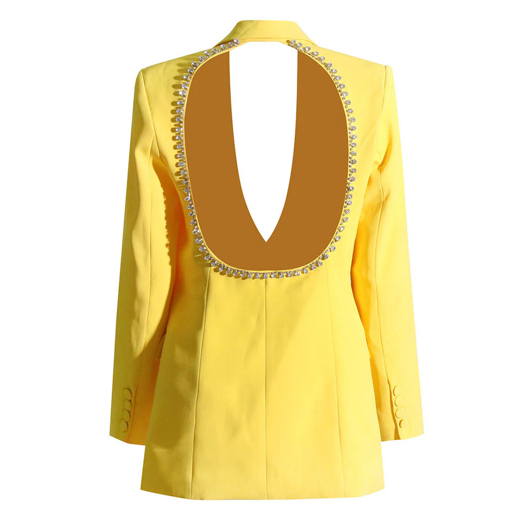 Radiant Crystal CutOut Back Lapel Long Sleeve Single Breasted Slim Blazer - Image 5
