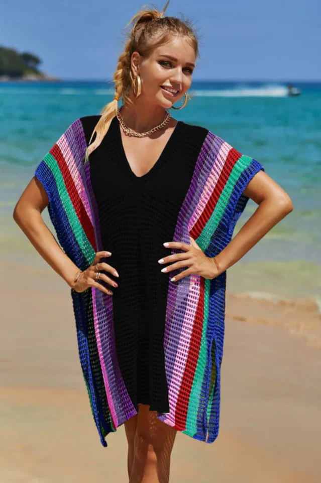 Rainbow Colorblock Crochet Cover Up - Image 3