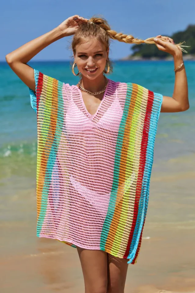 Rainbow Colorblock Crochet Cover Up - Image 5