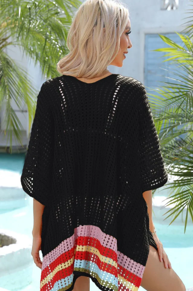 Rainbow Stripe Openwork Slit Cover Up - Image 15