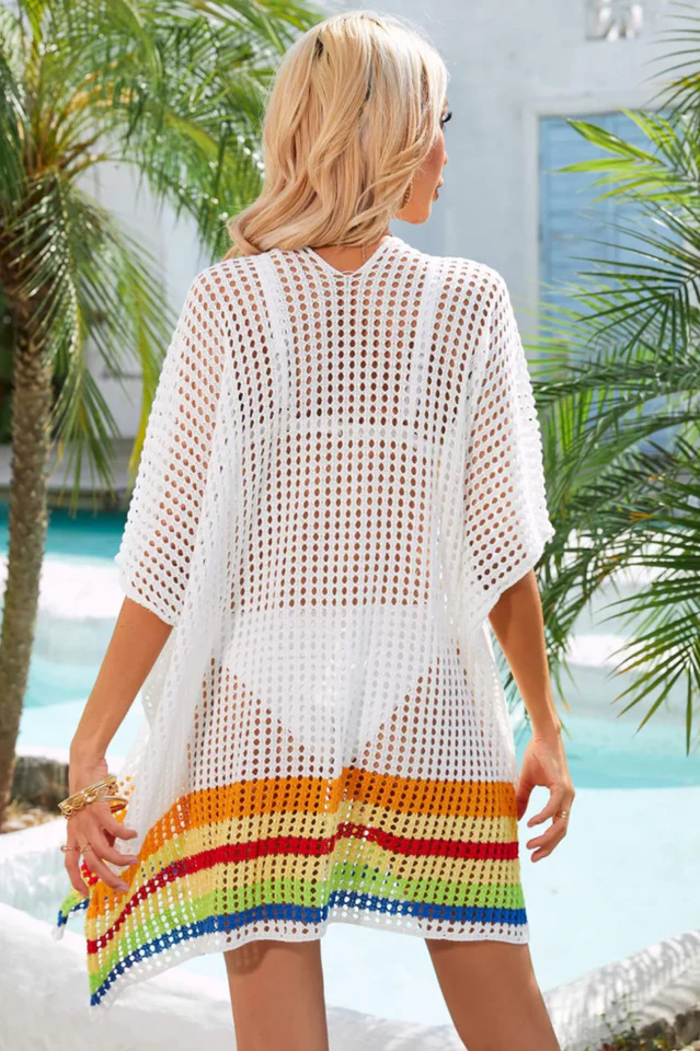 Rainbow Stripe Openwork Slit Cover Up - Image 8