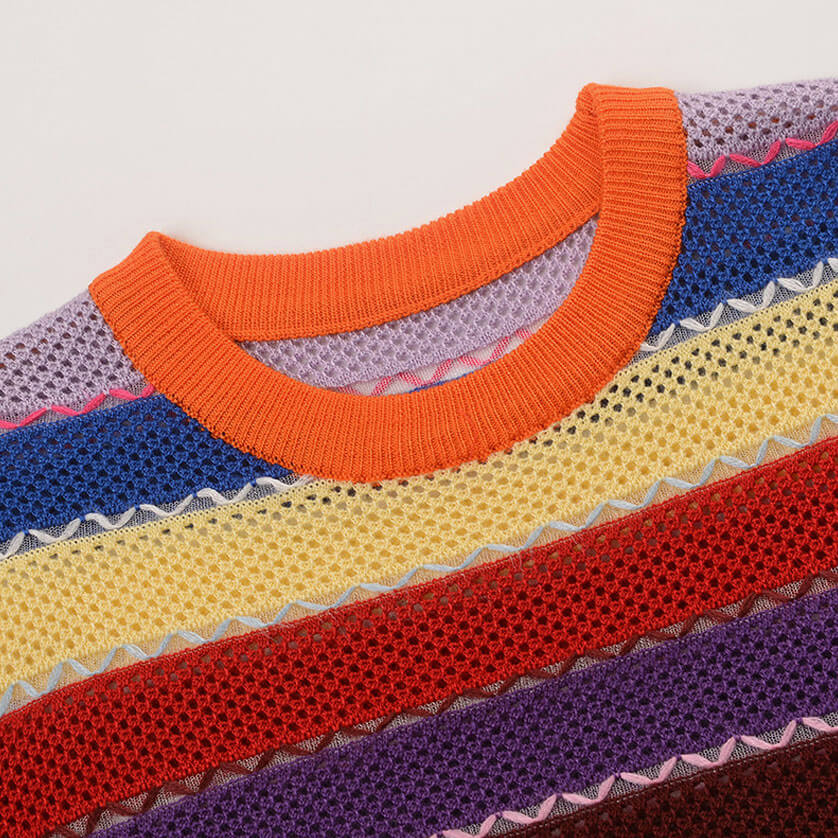 Rainbow Stripe Short Sleeve Crop Knit Top - Image 2