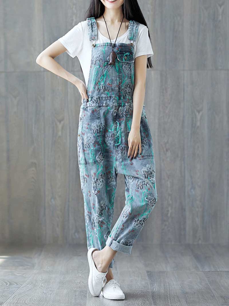 Reality Is Wrong Ripped Printed Straps Denim Overall Dungarees - Image 2