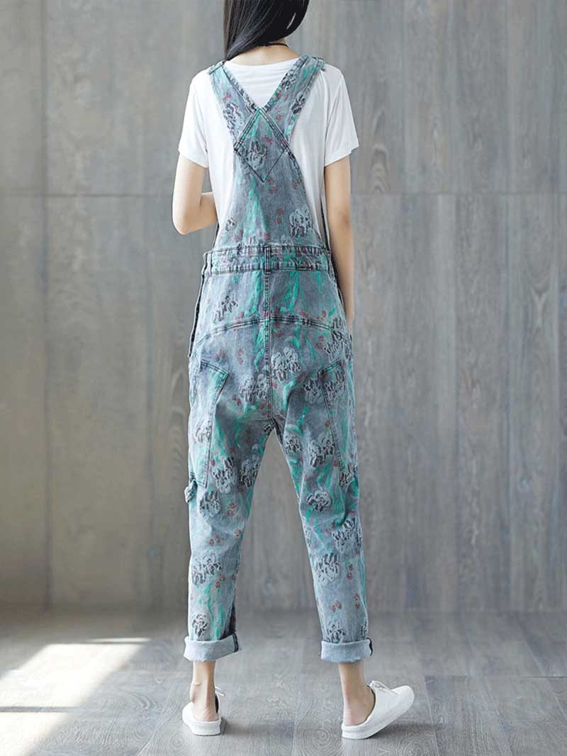 Reality Is Wrong Ripped Printed Straps Denim Overall Dungarees - Image 4