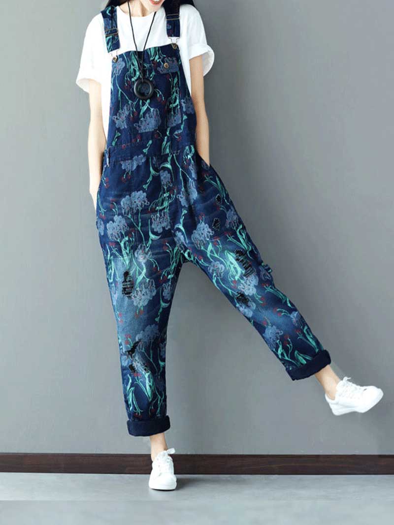 Reality Is Wrong Ripped Printed Straps Denim Overall Dungarees - Image 5