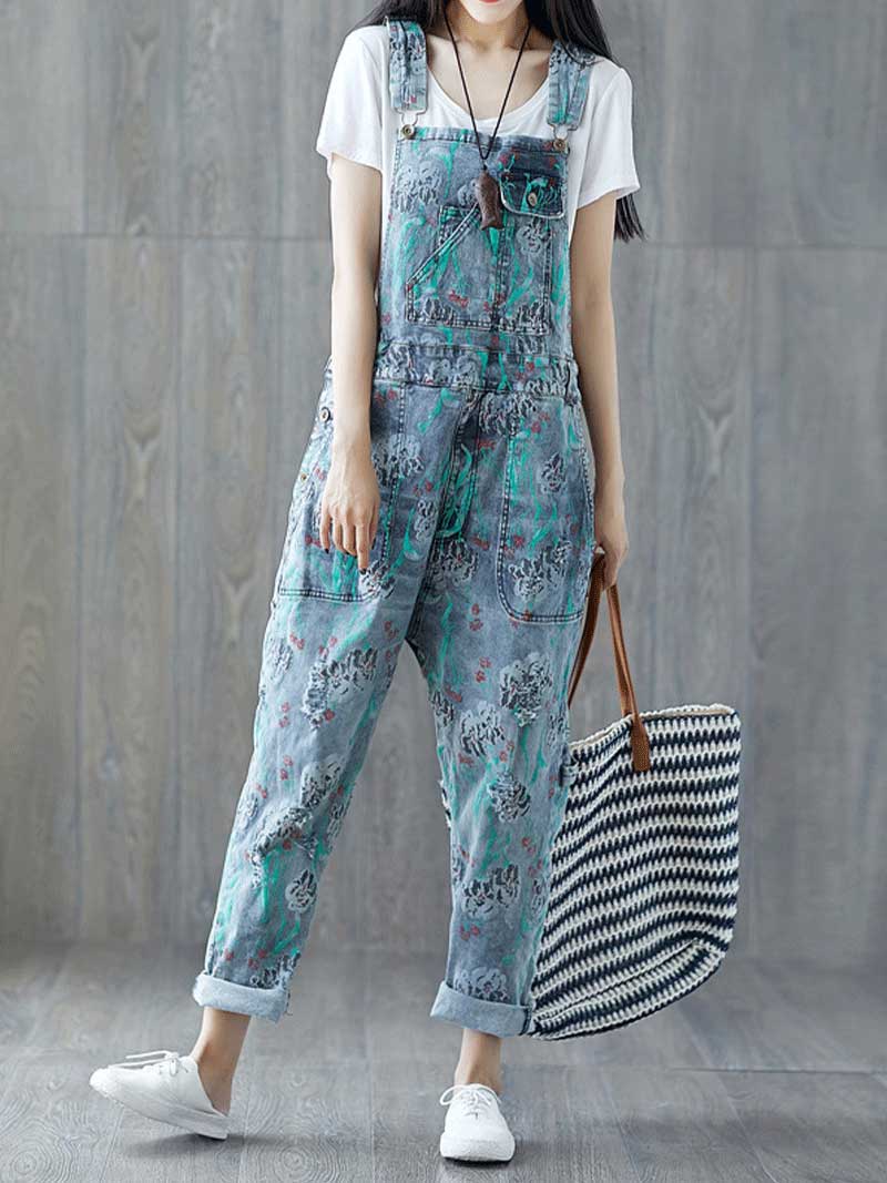 Reality Is Wrong Ripped Printed Straps Denim Overall Dungarees - Image 6
