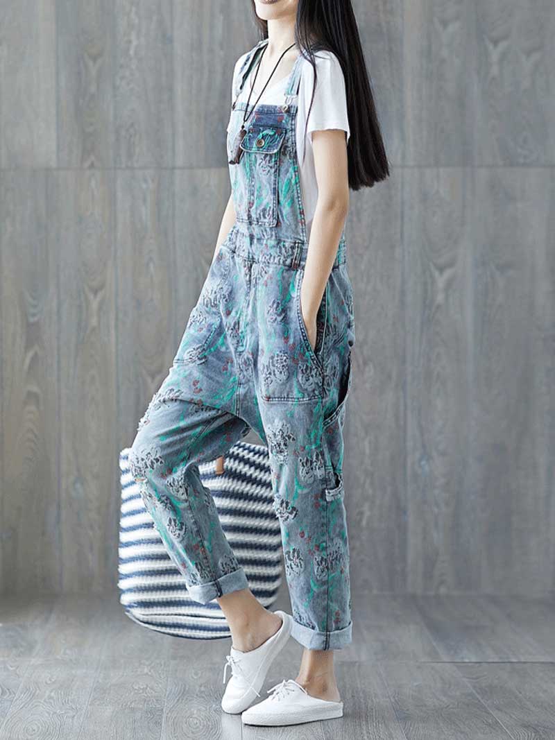 Reality Is Wrong Ripped Printed Straps Denim Overall Dungarees - Image 7