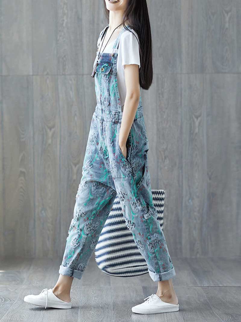 Reality Is Wrong Ripped Printed Straps Denim Overall Dungarees - Image 8