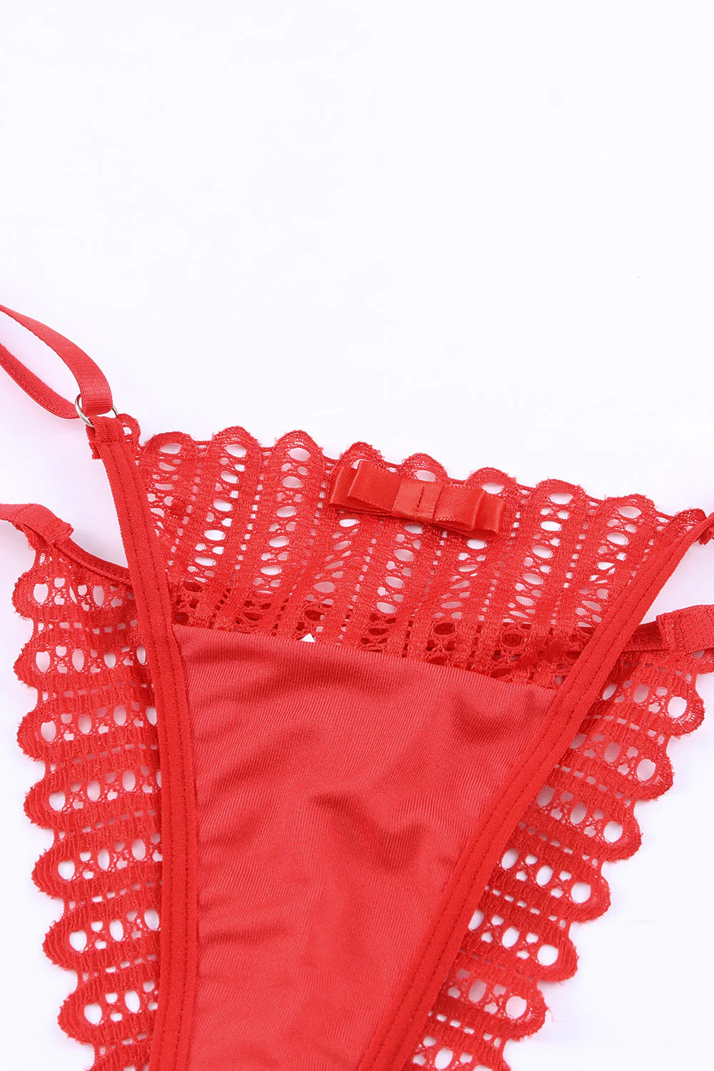 Red 3Pcs Heart Print Mesh Splice Lingerie Set - Image 13