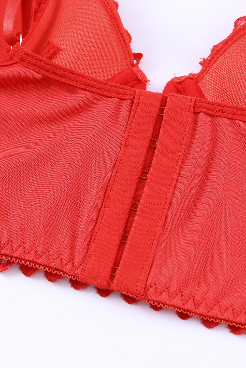 Red 3Pcs Heart Print Mesh Splice Lingerie Set - Image 9