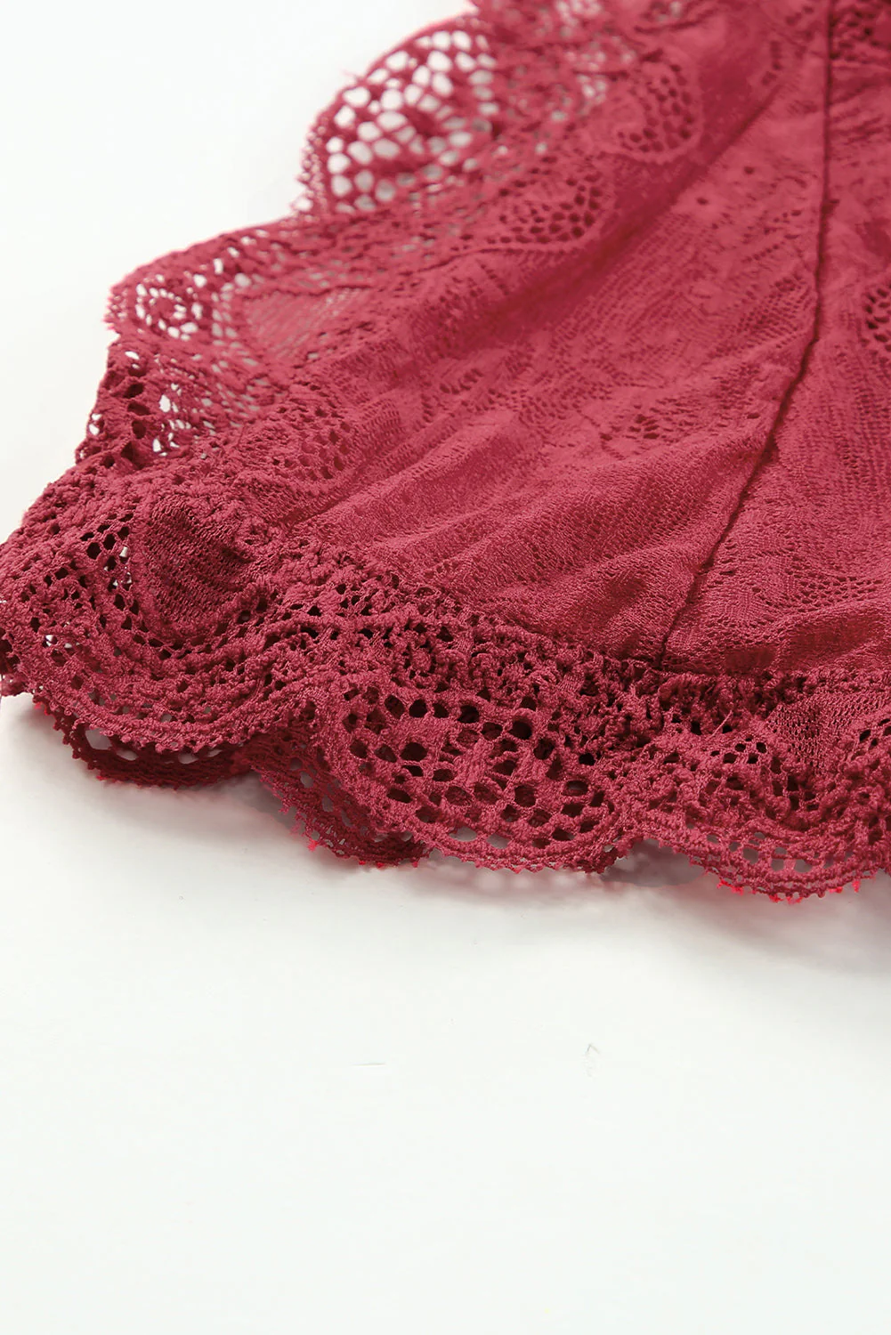 Red Halter Scalloped V Neck Lace Bralette - Image 5