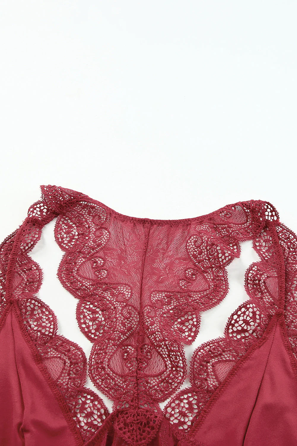 Red Halter Scalloped V Neck Lace Bralette - Image 6