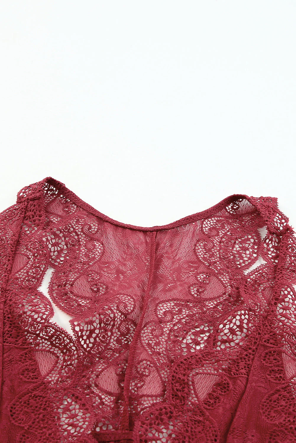 Red Halter Scalloped V Neck Lace Bralette - Image 7