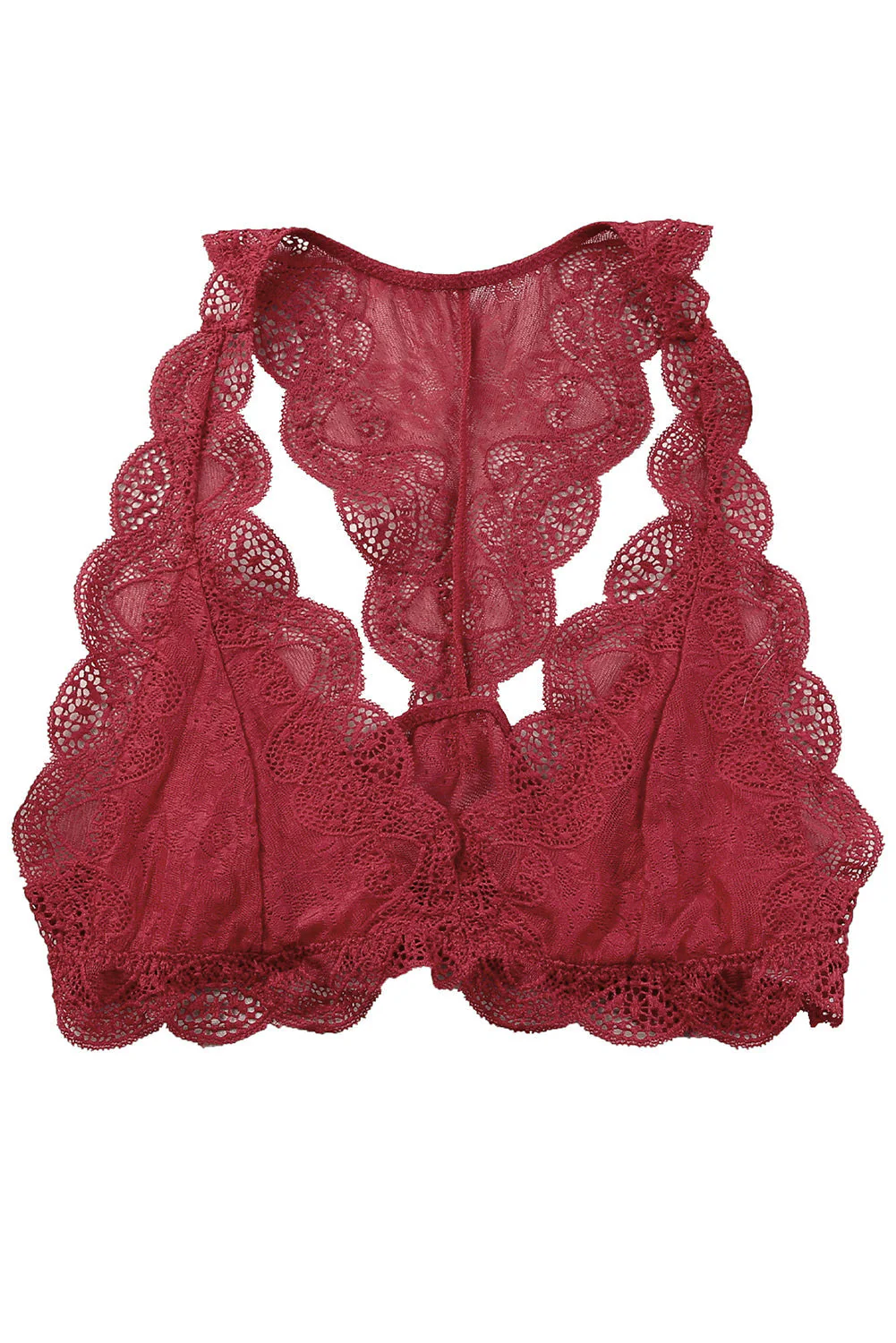 Red Halter Scalloped V Neck Lace Bralette - Image 9