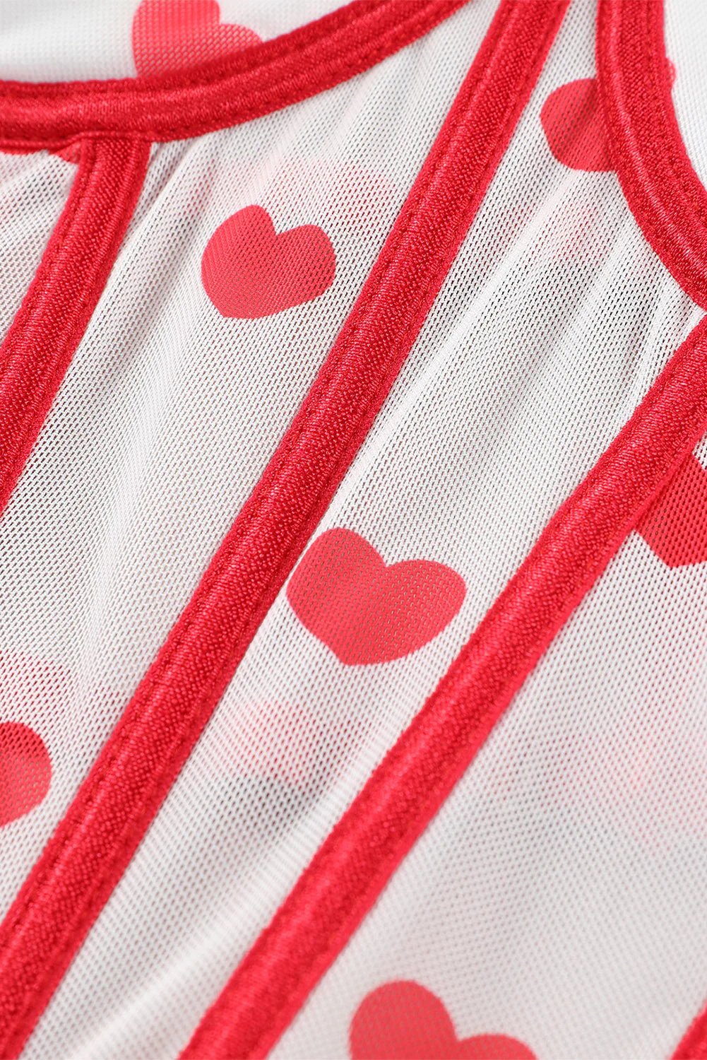 Red Heart Print Ruffled Strappy Three-Piece Lingerie Set - Image 13