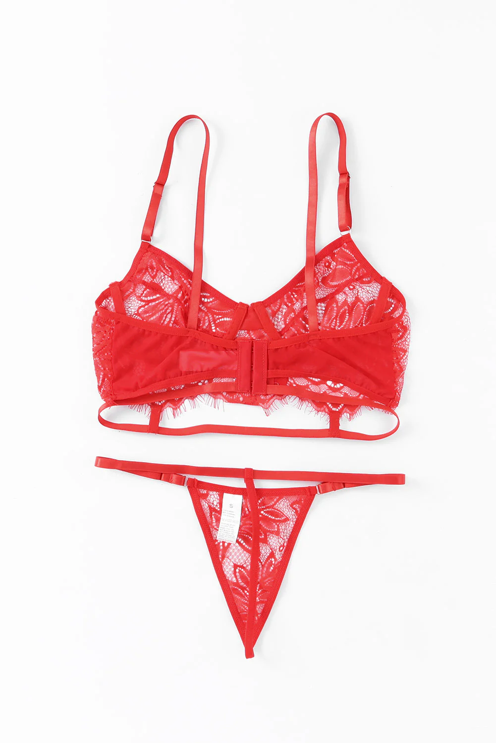 Red Lace Crochet Adjustable Spaghetti Strap Lingerie Set - Image 4