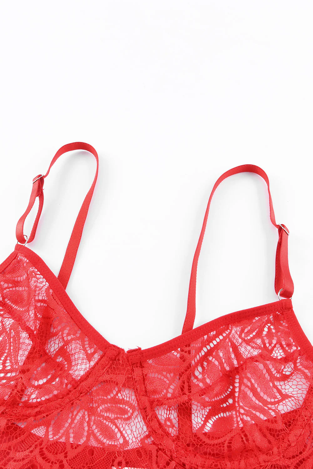 Red Lace Crochet Adjustable Spaghetti Strap Lingerie Set - Image 5