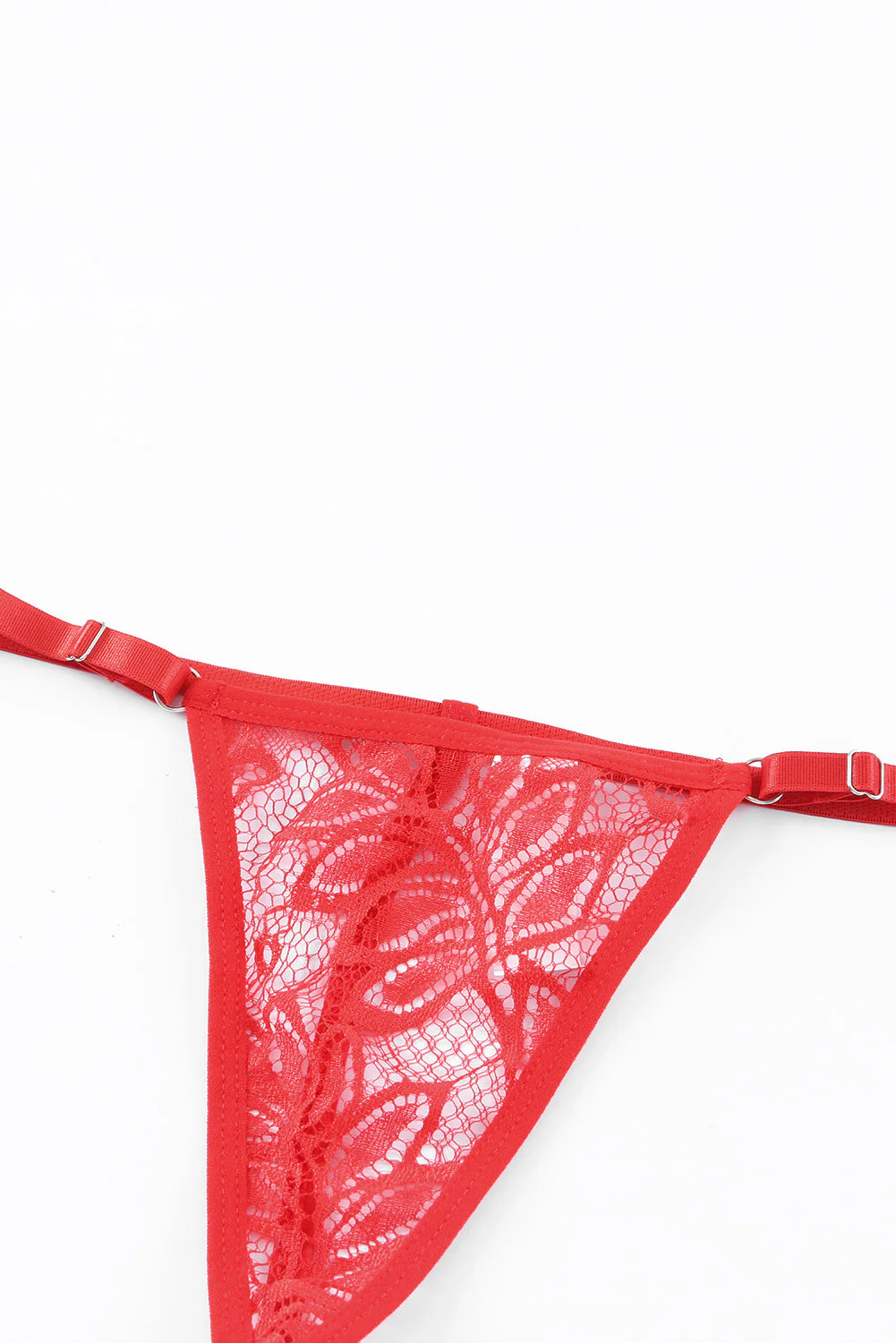 Red Lace Crochet Adjustable Spaghetti Strap Lingerie Set - Image 8