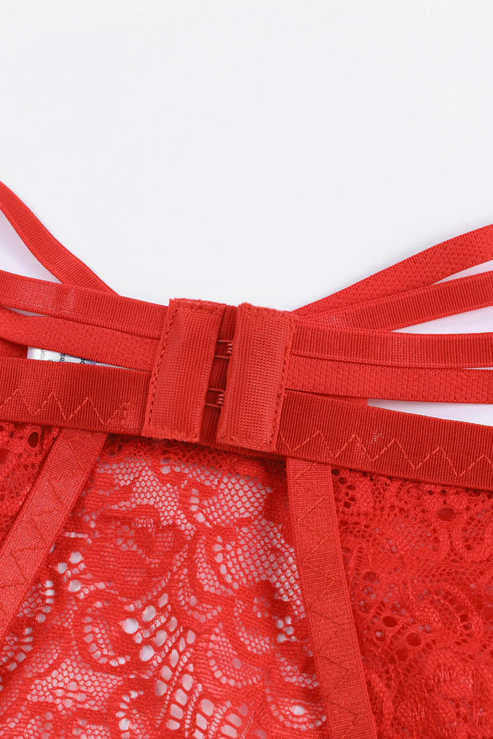 Red Lace Strappy Garter Belt With Thong - Image 7