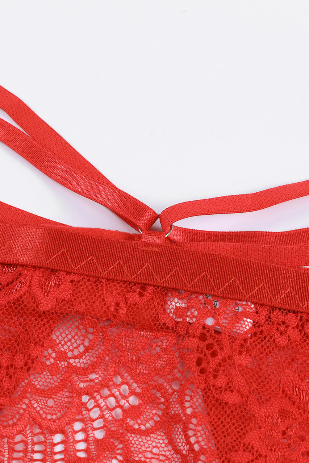 Red Lace Strappy Garter Belt With Thong - Image 9