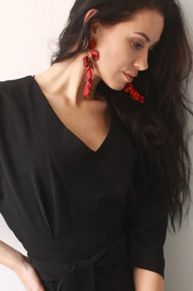 Red Petal Tassel Earrings - Image 2