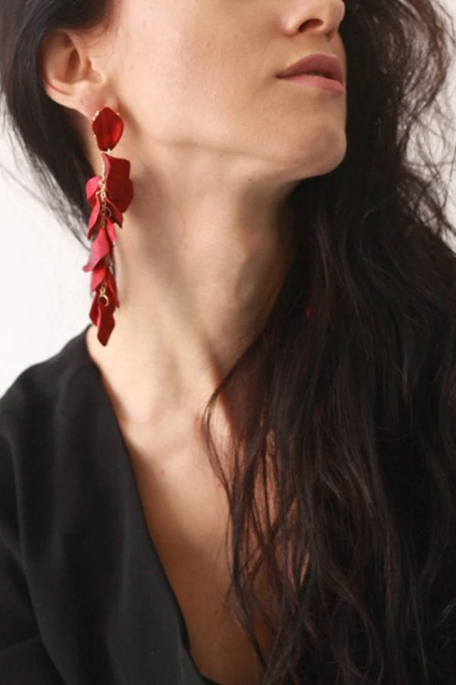 Red Petal Tassel Earrings - Image 3
