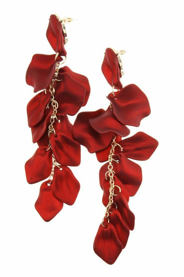 Red Petal Tassel Earrings - Image 4