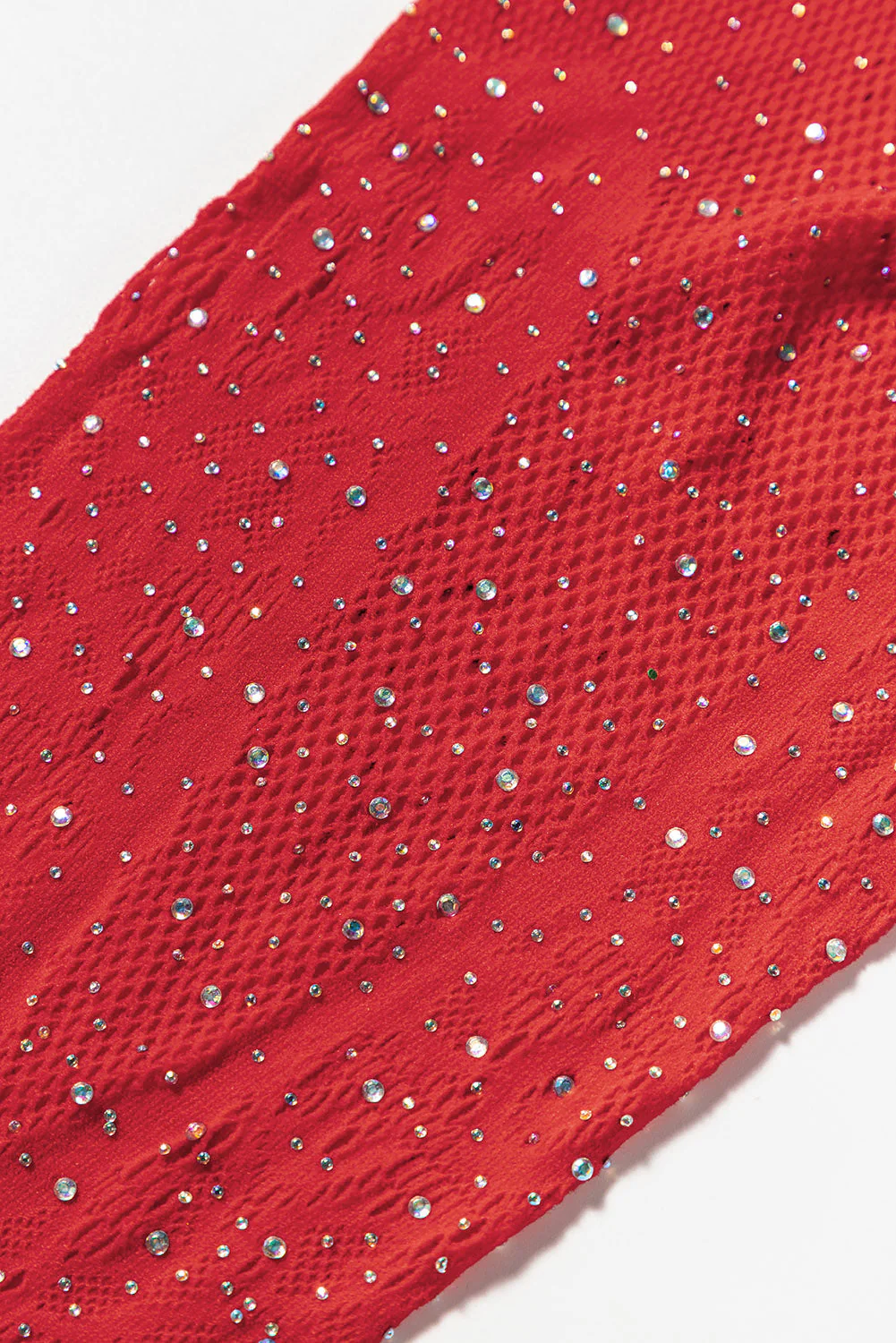 Red Rhinestone Fishnet Long Sleeve Body Stocking - Image 9