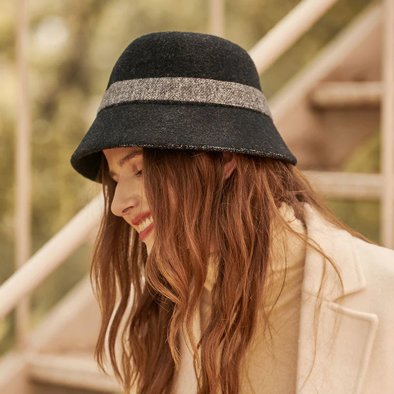 Refine Contrast Stripe Pattern Winter Wool Blend Bucket Hat - Image 3