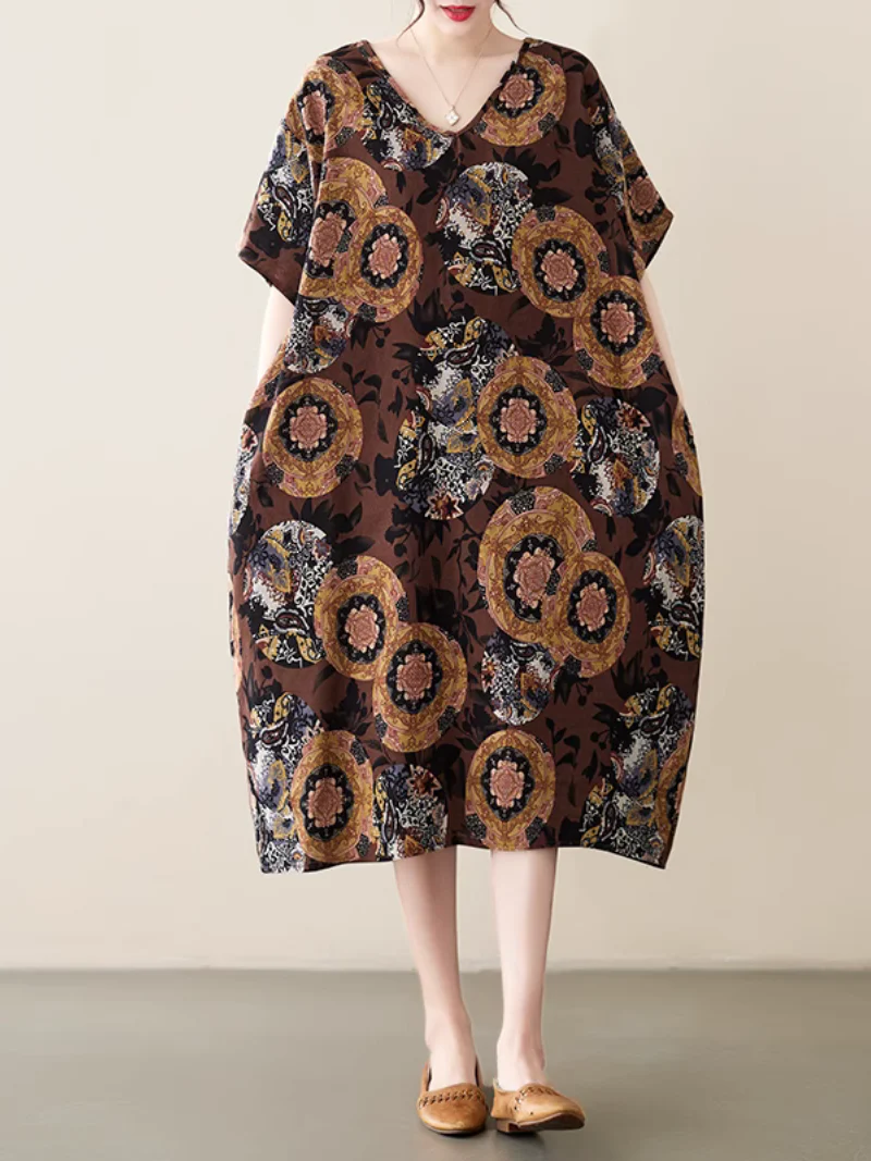 Relaxed Elegance Printed Side Pocket A-line dress - Image 5