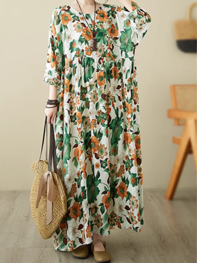 Relaxed Fit Floral Loose Smock Dress - Image 9