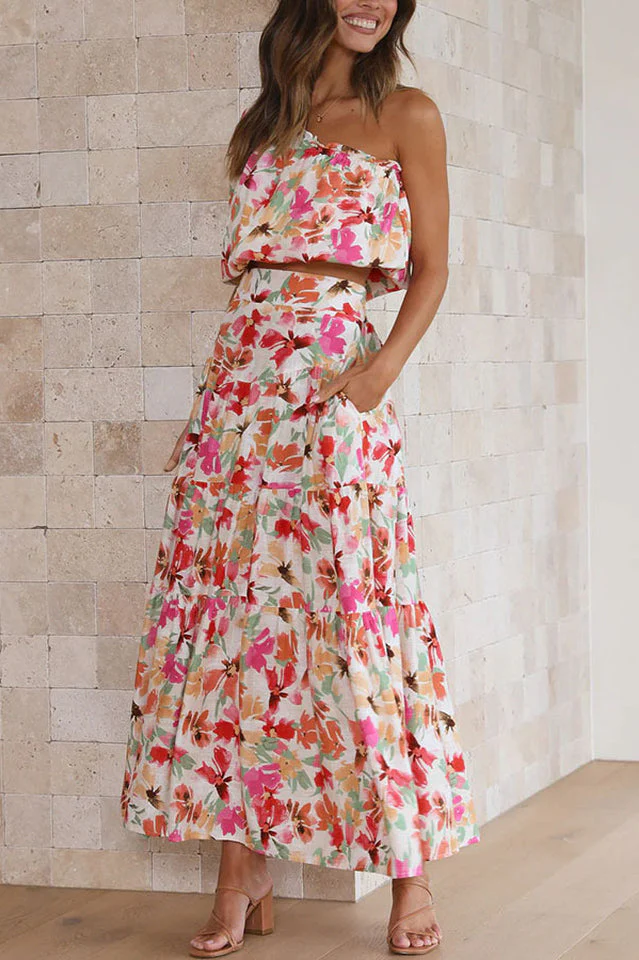 Renee One Shoulder Crop Top + Skirt Set - Image 3