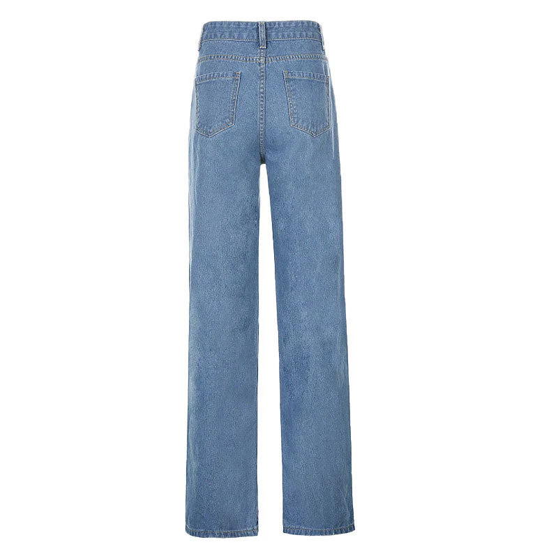 Retro '90s Distressed Cutout High Waist Wide Leg Jeans - Blue - Image 4