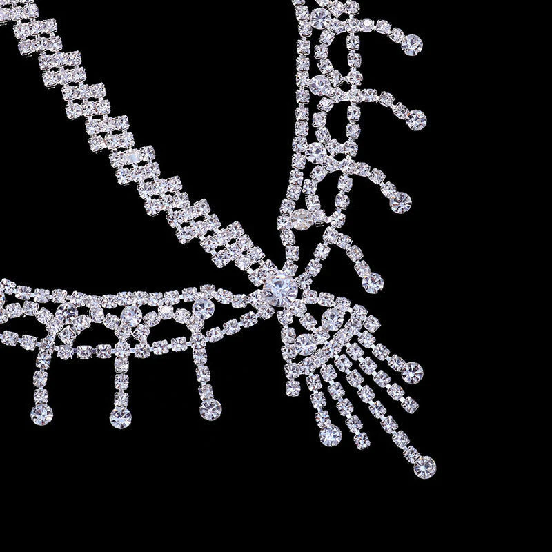 Retro Flapper Rhinestone Embellished Tassel Head Chain - Silver - Image 2