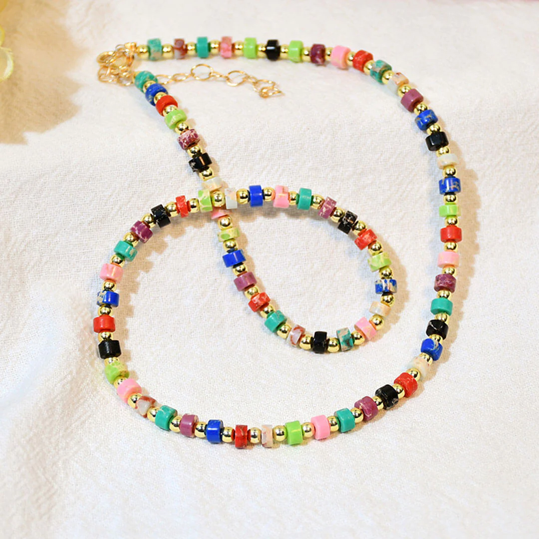 Retro Mixed Color Enamel Beaded Choker Necklace - Multicolor - Image 2