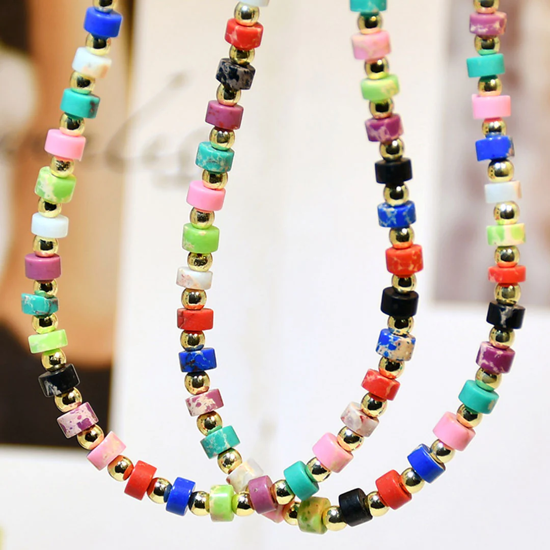 Retro Mixed Color Enamel Beaded Choker Necklace - Multicolor - Image 3