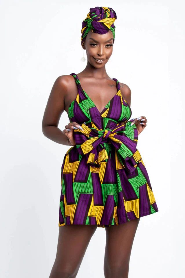 Retro Print Patchwork Romper - Image 5