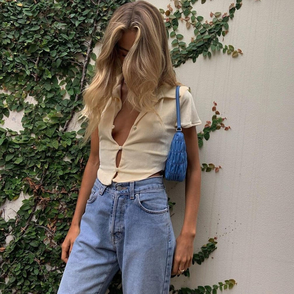 Retro Style Collared Short Sleeve Button Up Crop Top - Beige - Image 2