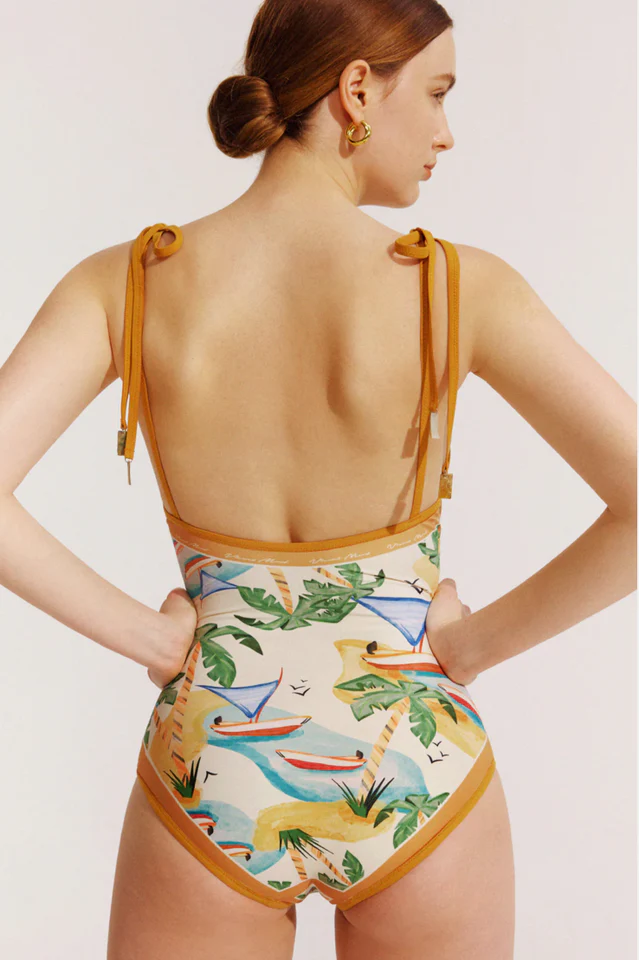 Reversible Tie-Shoulder One Piece Swimsuit - Image 4