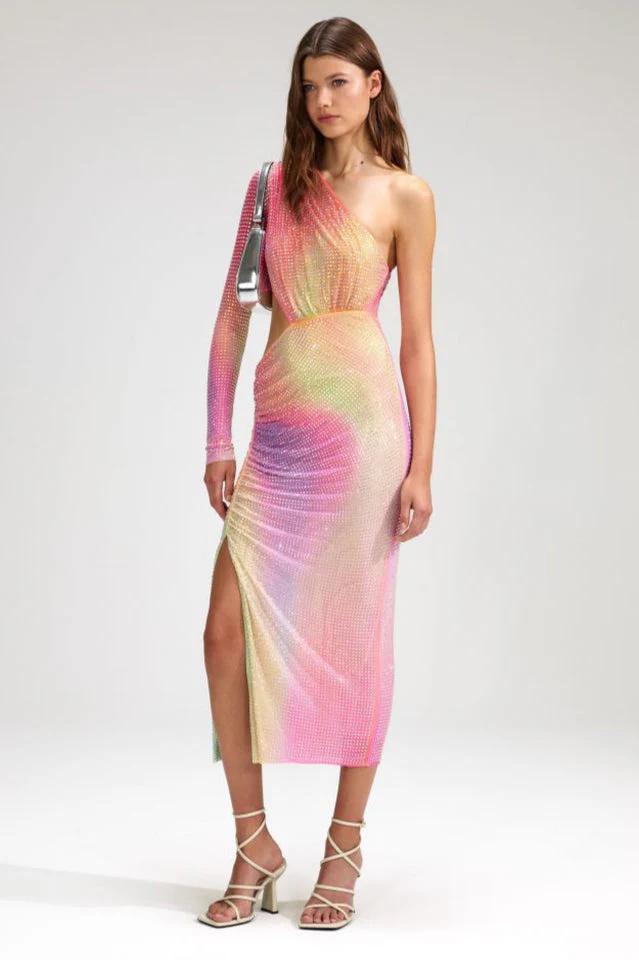 Rhinestone Embellished One Shoulder Dress - Image 2